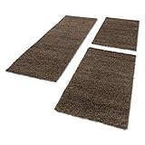 HomebyHome Bettumrandung Schlafzimmer 3 teilig Hochflor Teppich Braun - Waschbarer Teppich Extra Flauschig Bettvorleger Schlafzimmer Bettset:2 mal 60x110 + 1 mal 80x150