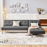 Yaheetech L-förmiges Sofa-Set Verstellbarer 4-Sitzer Sofa 2er Ecksofa Schlafsofa Schlafcouch Bettsofa Gästebett Klappsofa Ruhesessel mit Schlaffunktion im Wohnzimmer/Schlafzimmer grau