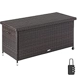 TecTake 801043 Polyrattan Auflagenbox, mit herausnehmbarer Innentasche und Zahlenschloss, Kissenbox mit zwei Griffen und Gasdruckfedern, 270L, rollbar (braun)