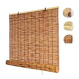 Bambusrollo Wetterfest Aussen Schilf Vorhang Mit Hakenaufhängung Bambus Raffrollo Handgewebt Fenster Sonnenschutz Rollo Bambus Rollos Für Fenster 50~150cm Breit Holzrollo Mit Lifter/3 Farben (Color :