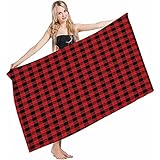 BAAROO Schwimmhandtuch, rot, schwarz, antiker schottischer Kilt, gestreift, abstrakt, kühne Quadrate, Schachbrett, wie Pool-Handtuch, weiches Fitness-Handtuch für Fitnessstudio, S 130 cm x 80 cm