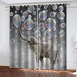 Hundnsney Verdunklungsvorhänge Ösen 2Er Set 3D Bunter Blasentier-Elefant Muster Thermovorhang Kinderzimmer Mädchen Junge Thermogardine Wohnzimmer Schlafzimmer Fensterdekoration 260X280cm (HxB)