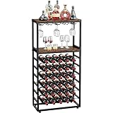 Dripex Weinregal für 30 Flaschen, Freistehender Flaschenregal mit Glashalter und Tischplatte, Metall Ausstellungsregale Vintage für Küche Bar Keller Esszimmer 59 x 30 x 141 cm, Vintagebraun-schwarz