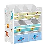 SONGMICS Kinderzimmer-Regal, Spielzeugregal mit 7 Aufbewahrungsboxen aus Vliesstoff, Bücherregal Kinder, Kinder-Regal für Spielzeug, Spielzeug-Organizer, 29,5 x 62,5 x 60 cm, weiß GKR034W01