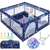 Kidsbuddy Baby Laufstall Laufgitter 130x130cm Rutschfester Design Absperrgitter mit atmungsaktivem Netz Schutzgitter Baby Set mit 30 Kugel Sicherheitsspielplatz Kinder dunkel blau