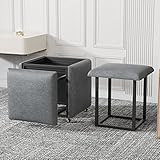 Cube Hocker, Nesting Ottomans 5 in 1 Barhocker mit Rollen und Technologie Stoffsitz, moderner stapelbarer Stuhl für Zuhause, Esszimmer, Küche, Büro (Größe: 45 x 45 x 43 cm, Farbe: Dunkelgrau)