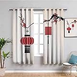 SPADEACES 2Er Set Verdunkelungsvorhang 3D Druck Weiße Laternenblume Muster Vorhänge Blickdicht 220X214Cm (BxH) Gardinen Wohnzimmer Kinderzimmer Ösenvorhang Fensterdekoration Blickdichter