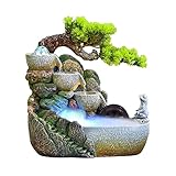 brunnen Indoor-Desktop-Brunnen-Wasserfall, Zen-Meditation, Indoor-Wasserfall mit automatischer Pumpe, künstlichen Bäumen und beleuchtetem Wasserfall for Zuhause, Büro, Schlafzimmer, Schreibtischdekora