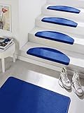 HANSE Home Stufenmatten Fancy – Treppen-Teppich Treppenmatten Selbstklebend Sicherheit Stufenteppich halbrund für Treppenstufen – Blau, ca. 23x65cm 15 Stück