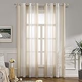 MIULEE Voile Vorhang Transparente Gardine aus Voile mit Ösen Schlaufenschal Ösenschals Transparent Fensterschal Wohnzimmer Schlafzimmer 2er Set 140x225 cm Weiß und Beige