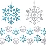 MELLIEX 24 Stück Schneeflocken Weihnachten Deko, Weihnachtsbaumschmuck Glitter Schneeflocken Deko Hängende Ornamente Christbaumschmuck Schneeflocke Anhänger
