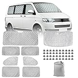 Sonnenschutz Auto Frontscheibe Ersatz für VW T5 T6, 8PCS Sonnenschutz Windschutzscheiben Schutz Set, Internes Thermisches Jalousie Fenster Set mit Aufbewahrungstasche, 100% Okklusion (8PCS-LWB)