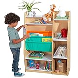 KidKraft 20309 Pocket Bücherregal aus Holz mit Aufbewahrungstaschen, Kindermöbel, Naturfarben