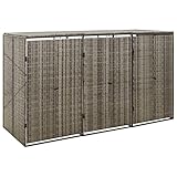 BULANED Mülltonnenbox für 3 Tonnen, Mülltonnenverkleidung, Gerätebox, Müllbox, Mülltonne, Mülleimer Trennsystem, Mülltonnenboxen,Grau 207x80x117 cm Poly Rattan