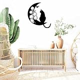 YJSBXN 30cm 11.8'' Metall Baum des Lebens Wanddekoration Silhouette Kunst für Geschenk Innen Außen Garten Haus Dekoration Family Wall Art Geometrische Ornamente Wandkunst Mond und Katze (B)