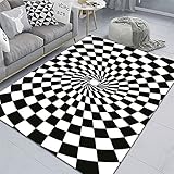 DJHWWD Bettumrandung Teppich Teppich Bad Schwarz-weißer Teppich, moderner Schlafzimmerteppich, Wohnzimmerteppich, rutschfest Outdoor Teppich Balkon 60X90CM