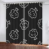 SUBIKA Vorhang Mit Ösen Blickdichter Cartoon-Wolke Verdunkelungsvorhang 140x100（2x70x100） Vorhänge Blickdichten Farben Schwarz-Weiss Gardinen für Das Wohnzimmer für schmücken