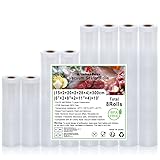 KitchenBoss Vakuumierbeutel Vakuumierfolie Folienrollen Vakuumbeutel-Lebensmittel：Vakumierfolienrollen Einschweissbeutel, BPA Frei Folienbeutel für Vakuumiergerät, 8 Rollen 15x2/20x2/28x4/x300cm