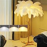 fohatu Ostrich Feather Stehlampe Für Wohnzimmer,Einfach Modern Wohnzimmer Schlafzimmer Stehlampe, Federstehlampe Mit Farbe Dimmbar, Moderner Luxus Harz Strauß Feder LED-Lampe,White