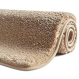 SFLXO Badematte 120cm x 70cm rutschfest-Badvorleger Maschinenwaschbar Anti-Rutsch Badteppich Weich Wasserabsorbierende-Badematten Flauschige Mikrofaser Badezimmerteppich Creme Beige Mehrweg