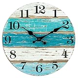 Glakyur Uhr EIN der Wand mit Strand Thema, Blaue Uhren EIN der Wand, Batterie Betrieben, Leise, Nicht Tickend, für Zuhause, KüChe, Wohnzimmer, und BüRo, 25,4 cm