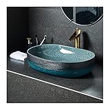 Waschbecken Handwaschbecken Keramisches Badezimmer Waschbecken Einzelbecken Kunst Retro über Gegenbecken Haushalt Badezimmer Waschbecken 18 '× 13', oval, blau Aufsatzwaschbecken