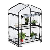 Relaxdays Gewächshaus Balkon, 2 Ebenen, HxBxT 94 x 67 x 49 cm, Foliengewächshaus, PVC-Folie, Stahl, transparent/schwarz