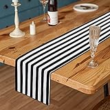 Alishomtll 2 Stück schwarz und weiß gestreifter Tischläufer, klassischer moderner Tischläufer für Hochzeit, Catering, Brautparty, Innen- und Außenpartys, 30,5 x 177,8 cm