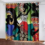 ARMOQ Verdunkelungsvorhang mit Ösen - Mädchen im afrikanischen Stammes-Ethno-Stil 140x215CM x 2 2-teiliges Set, 3D Gardinen, für Wohnzimmer, Schlafzimmer, Vorhang mit Ösen, blickdichter Verdunkelungs