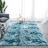 Amazinggirl Hochflor Teppich wohnzimmerteppich Langflor 200 x 300 cm - Teppiche für Wohnzimmer flauschig Shaggy Schlafzimmer Bettvorleger Outdoor Carpet Türkis mit Muster