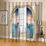 AOKLEY Verdunkelungsvorhang mit Öse Meer & Holzbrücke Wärmeisolierende Vorhänge, Geräuschdämpfende Vorhänge für Wohnzimmer Kinderzimmer,2er Set Größe:336cm(B) x229cm(H)