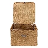 Alipis Strohspeicherkorb mit Deckel Square Wicker Storage Bins Tea Storage Box Gewebtes Rattan- Speicherorganisator Home Dekoration für Organisierte Snacks Spielzeug Make- Up 17. 5Cm Rattan Truhe