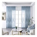 Mesnt Voile Vorhang mit Ösen, Polyester Halbtransparenter Netzvorhang mit Baummuster, Blau, H214 x B107 cm