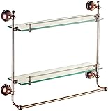 REZIAL Wandmontiertes Handtuchregal für Badezimmer, Kosmetik-Aufbewahrungsregal, Küchen-Organizer, doppeltes Glasregal (Farbe: Gold, Größe: 57 × 40 cm) (57 × 40 cm Gold)