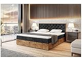 MEBLINI Boxspringbett mit Bettkasten - Gepolstert Doppelbett mit Matratze und Topper - Polsterbett mit Stauraum - Bett mit Kopfteil - Stauraumbett - Lofty 3-180x200 - H3/Schwarz Samt