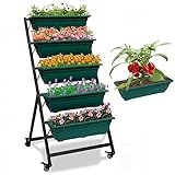 uyoyous Vertikales Hochbeet Metall Vertikalbeet mit 5 Blumenkästen und 4 Rollen, 5 Etagen Metall Blumentreppe Frühbeet Blumenbeet Pflanzkästen Blumenkastenhalter für Blumen Früchte Kräuter Gemüse