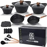 Melody Topf-Set Pfannen-Set Aluguss Töpfe Topfset induktionsgeeignet Antihaft #3022 (19-teiliges Set, Nero-Black)