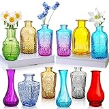 INFTYLE Bunte Glasvasen, 12 Stück, kleine bunte Vintage-Knospenvasen, Mini-dekorative Glasflaschen für Tafelaufsatz, Büro, Garten, Hochzeit