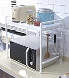 YunNasi Erweiterbares Mikrowellen Regal 2-Stufiges Mikrowellenhalter Organizer Mikrowellenständer aus Kohlenstoffstahl Küchenregal Stehend mit 10 Haken für Toaster, Heißluftfritteuse (Weiß 1)