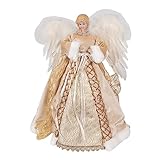 Clayre & Eef Weihnachtsdekorationsfigur Engel 41 cm Goldfarbig Textil auf Kunststoff Weihnachtsdekoration