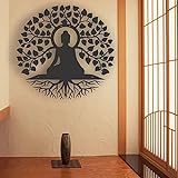 Vnook Metallwand-Buddha-Statuen hängende Dekoration, die Wanddekoration des Baumes des Lebens, die eisenorientierte Malerei des Innenbereichs, Innen-Zen-Heimdekoration (Size : 50cm)