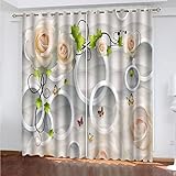 SATUSA Gardinen Schlafzimmer Wohnzimmer Verdunkelungsvorhang 3D Schmetterlings-Rosenrebe Muster Blickdicht Vorhänge Kinderzimmer Thermovorhang Mit Ösen 280X260Cm 2Er Set Fensterdekoration