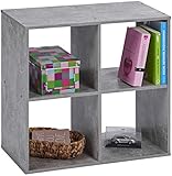 ts-ideen Standregal Bücherregal Aufbewahrung Betonoptik Grau 4 Fächer DVD + CD-Regal 60 x 60 cm
