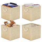 RIWNNI Aufbewahrungsbox Stoff 33x33 [4-Pack], Faltbarer Aufbewahrungsbox für Stoff, Ideal für Kallax-Regale, Schlafzimmer, Kinderzimmer - (Beige)