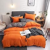 Damier Bettwäsche 135×200cm Orange Grau Wendebettwäsche Set 2 Teilig Superweiches Microfaser Bettbezug Deckenbezug mit Reißverschluss und 1 Kopfkissenbezug 80 × 80 cm