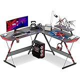 L förmigen Gaming Schreibtisch Eckschreibtisch,Computertisch mit großem Monitorständer und Regal mit Getränkehalter Headset Haken Ergonomischer Corner Desk,Black