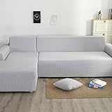 Jacquard Sofabezug L Form Stretch Stoff Couch üBerzug Rutschfester Sofa Cover Relaxsessel Ecksofa Kombination Sofa üBerzug MöBelschutz Couchbezug FüR Hunden (ＡＡ（220-280cm）+BB（220-280cm）,Gray 2)