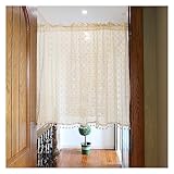 KSTORE Beige Spitze Scheibengardinen Stickerei Mit Perlen Kreise Bistrogardine Stangentasche Kleine Fenster Küche Cafe Vorhang,W145cm x H60cm/ 57 x 23.5 inch