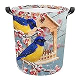 Kleider Tasche Zwei Vögel Sitzen Auf Zweig Weihnachtswinter Wäschetruhe Große Aufbewahrungskorb Elegante Wäschekorb Für Kleidung Wäsche Schlafzimmer 40X50Cm