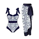 Bademoden Große Größen Damen Vintage Colorblock Abstrakter Blumendruck 1 Stück + 1 Stück Vertuschung Zweiteiliger Badeanzug mit Vintage-Print Monokini Bikini 2-teilige Badeanzüge Bikini Mit